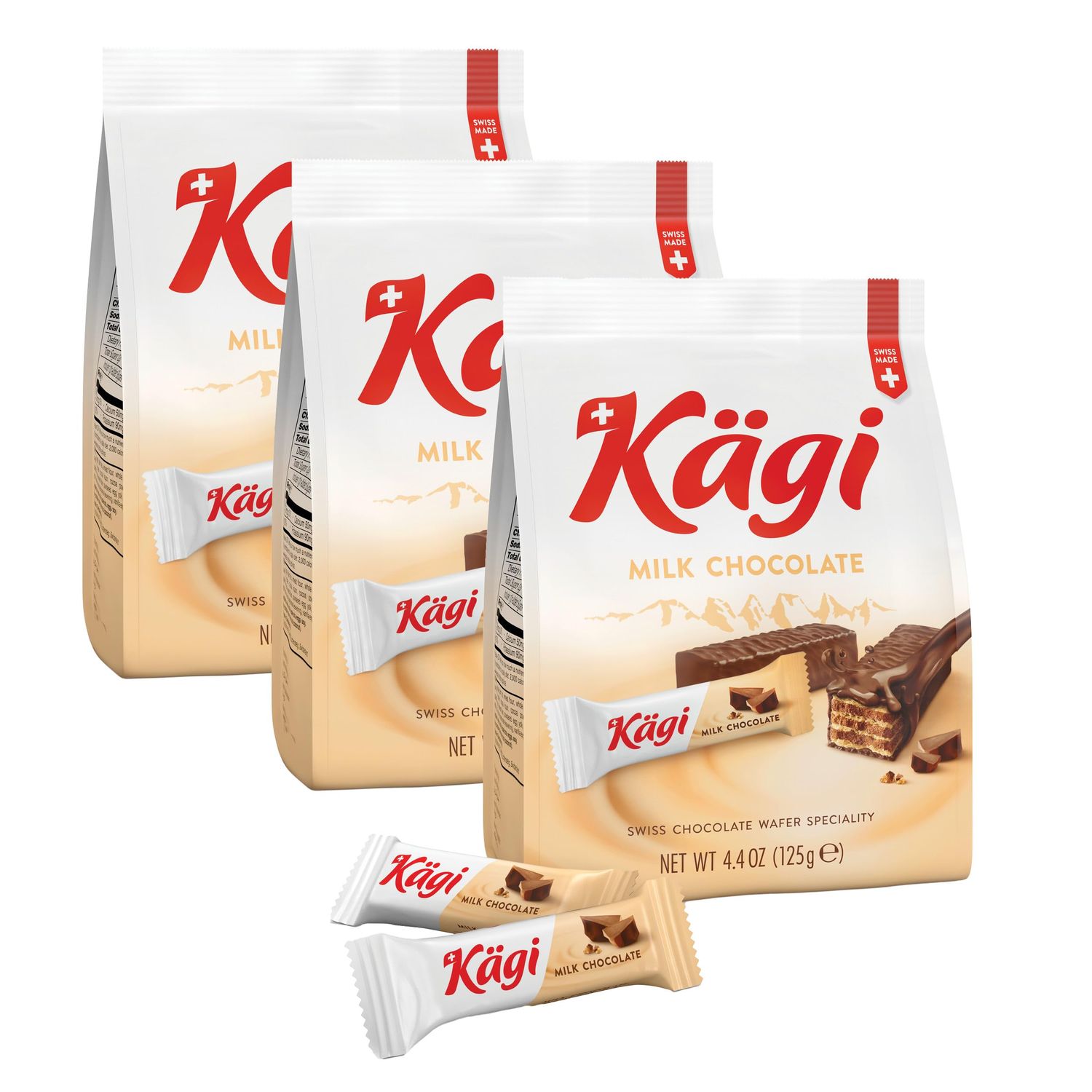 Swiss Milk Chocolate Covered Mini Wafers by KÃ¤gi, Crispy Coated Sweet Snacks, Premium Individually Wrapped Treats, Chocolate, Classic KÃ¤gi, 3 Pack of 125g Bags