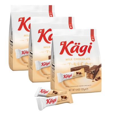 Swiss Milk Chocolate Covered Mini Wafers by KÃƒÂ¤gi, Crispy Coated Sweet Snacks, Premium Individually Wrapped Treats, Chocolate, Classic KÃƒÂ¤gi, 3 Pack of 125g Bags