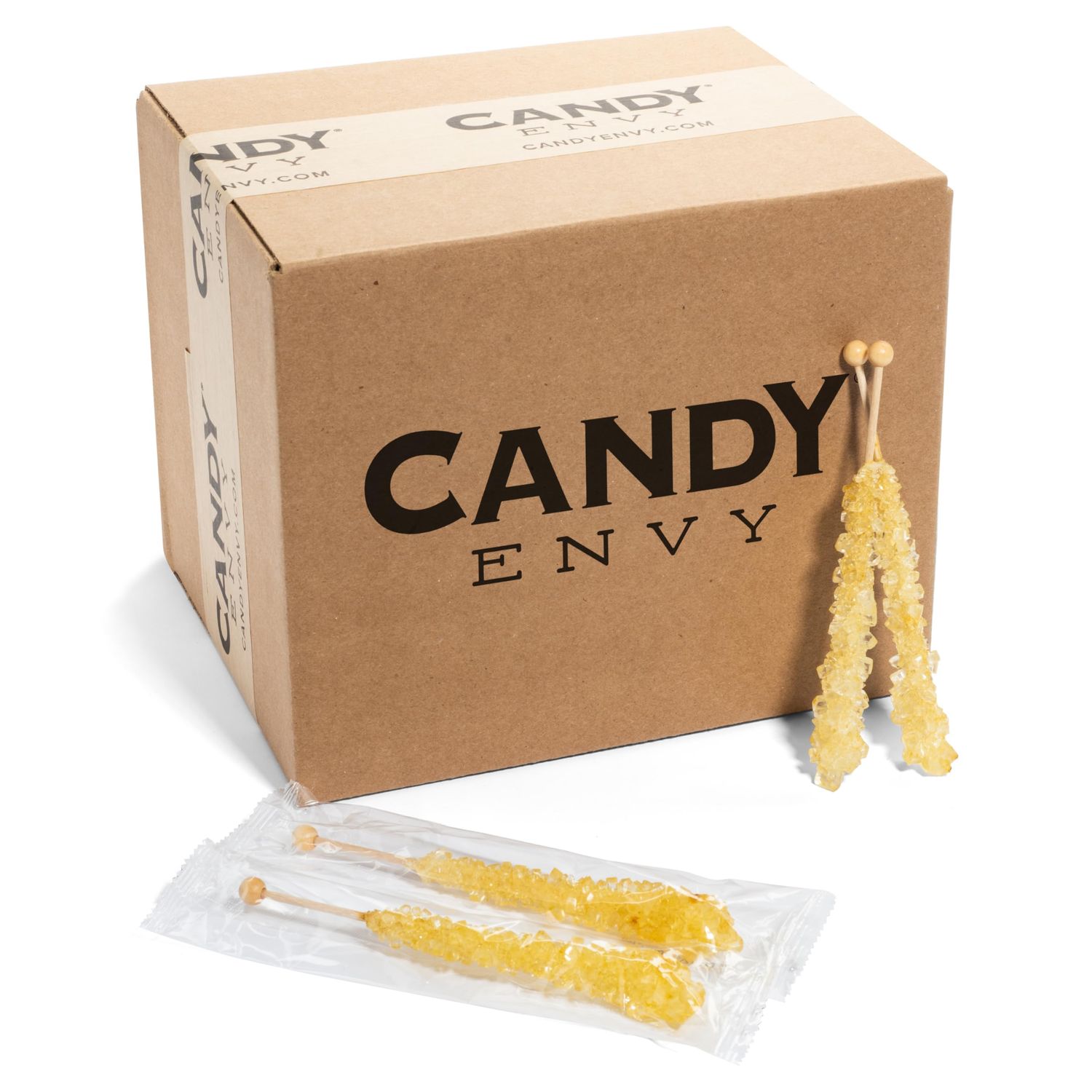 Candy Envy - Gold Rock Candy Sugar Sticks - Original Sugar Flavored - 144 Indiv. Wrapped