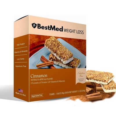BestMed - High Protein Nutrition Bar - Low-Carb, 15g Protein, Low Sugar, High Fiber, Low Calorie, Meal Replacement Bar (Cinnamon, 1 Box - 7 Count)