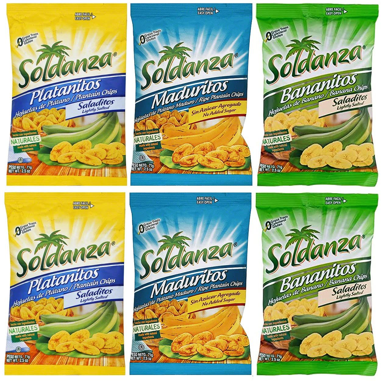 Journey of Snacks International Snack Soldanza Plantain Chips Variety Pack 2.5oz (Pack of 6) (3 Mix)