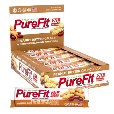 PureFit Protein Bars, Peanut Butter Crunch, 20g Plant-Based Protein, Low Sugar, Vegan, High Protein, Gluten-Free, Low Carb, Keto, Nut-Free, Healthy Snack (15 Count)