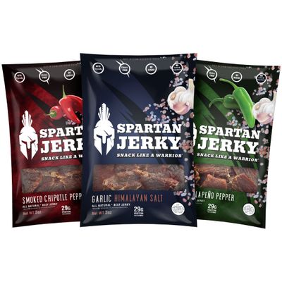 Spartan Jerky, 29g of Protein, All Natural Beef Jerky, No Sugar, Low Carb, Gluten Free, Keto Friendly, No Artificial Ingredients, 2 Ounce (Pack of 3) (Spartan Jerky Variety Pack (Pack of 3))