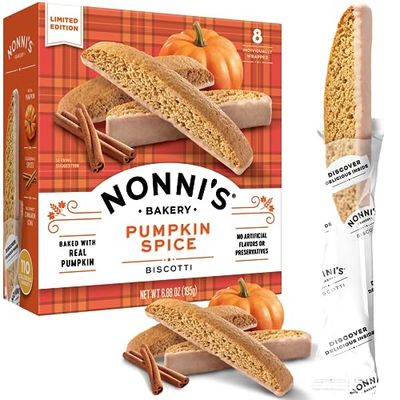 Nonni&#39;s Pumpkin Spice Biscotti - Pumpkin Cookies - Pumpkin Biscotti wBlend of Spices &amp; Dipped in Cinnamon Icing - Individually Wrapped Pumpkin Spice Cookies - Kosher Coffee Cookies - 6.88 oz