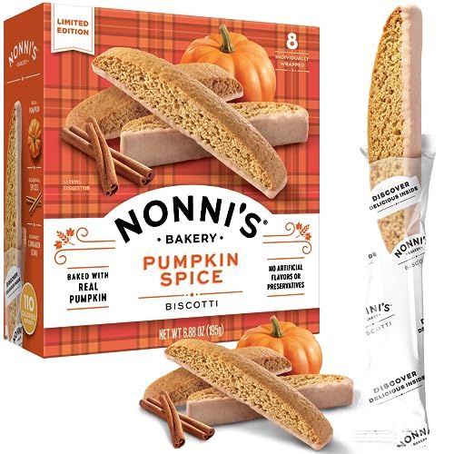 Nonni's Pumpkin Spice Biscotti - Pumpkin Cookies - Pumpkin Biscotti wBlend of Spices &amp; Dipped in Cinnamon Icing - Individually Wrapped Pumpkin Spice Cookies - Kosher Coffee Cookies - 6.88 oz