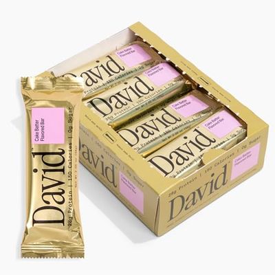 David, Protein Bar, Cake Batter, Pack of 12 Protein Bars | 28g of Protein | 150 Calories | 0g of Sugar - High Protein, Low Carb, Gluten Free Protein Bar