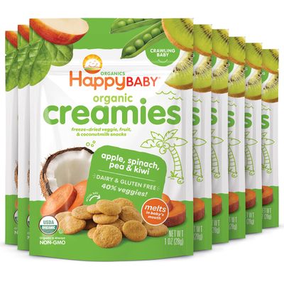 Happy Baby Organics Creamies Freeze-Dried Veggie &amp; Fruit Snacks with Coconut Milk, Apple Spinach Pea &amp; Kiwi, 1 Ounce (Pack of 8)