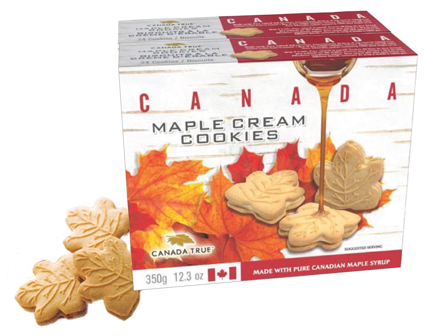 CANADA TRUE MAPLE CREAM COOKIES, 48 Cookies total24 per Pack 100% Real Canadian Maple Syrup, Total 700 g 24.6 oz Our 2-Pack is Double the Deliciousness