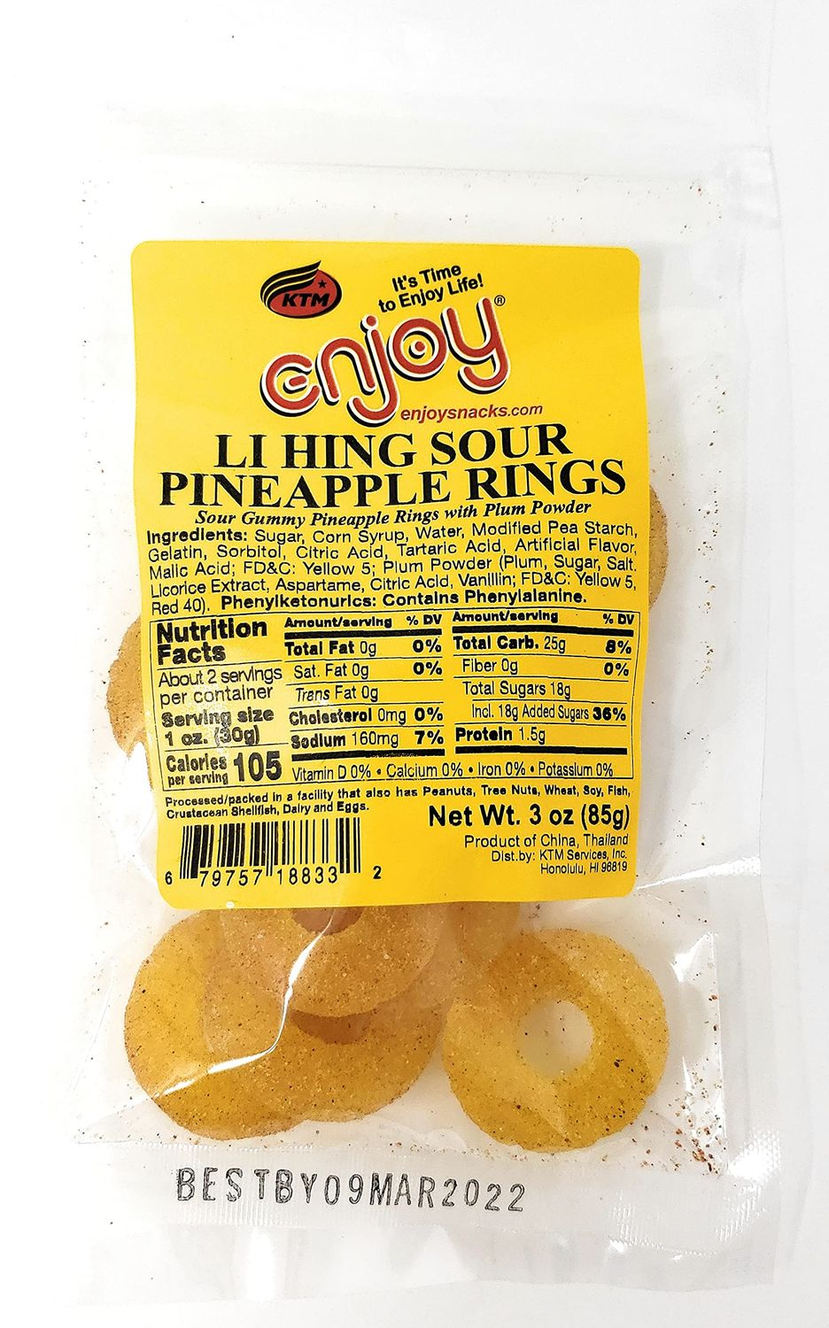 Enjoy Snacks Li Hing Sour Pineapple Rings 3 oz