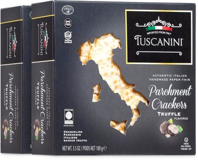 Tuscanini Truffle Parchment Crackers, 3.5oz (2 Pack) Paper Thin &amp; Crisp Italian Crackers Seasoned with Olive oil and Truffle Salt, Certified Kosher