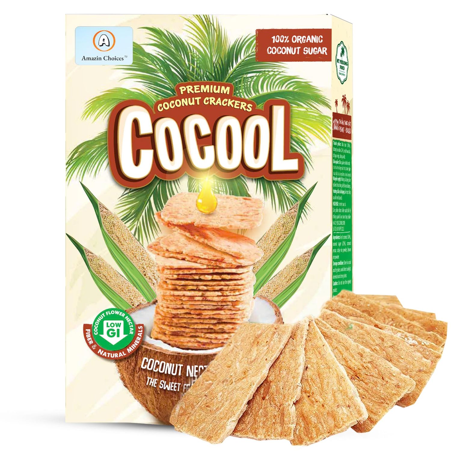 Amazin Choices Premium Coconut Crackers. Gluten-Free Crackers, Vegan Crackers, and Plant-Based Crackers. Snack Viet - Fruit Snacks - (4.2Oz)