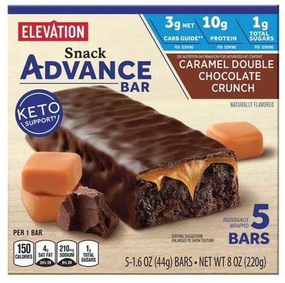 Caramel Double Chocolate Crunch Advance Snack Protein Bars, Low Sugar, 1 Box, 3 Net Low Carbs Low Sugar Keto Friendly