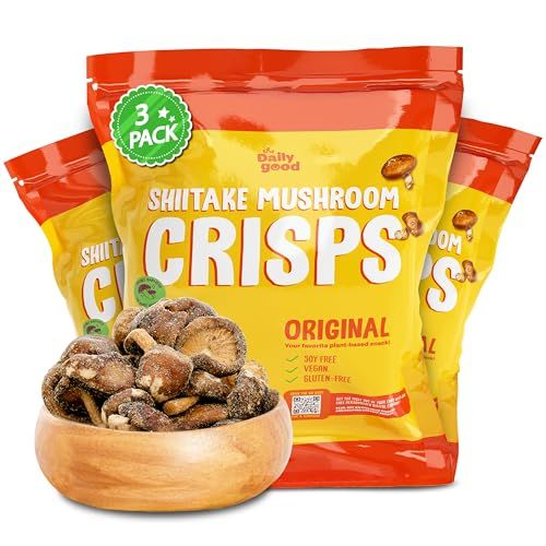 The Daily Good Shiitake Mushroom Crisps - 3 Packs Mushroom Chips, Gluten-Free Mushroom Snack, Non-GMO, Vegan Food, Vegan Chips, Vegan Snacks,Original Flavor, 0.2 lbs
