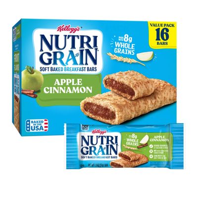 Nutri-Grain Soft Baked Breakfast Bars, Kids Snacks, Whole Grain, Value Pack, Apple Cinnamon, 20.8oz Box (16 Bars)
