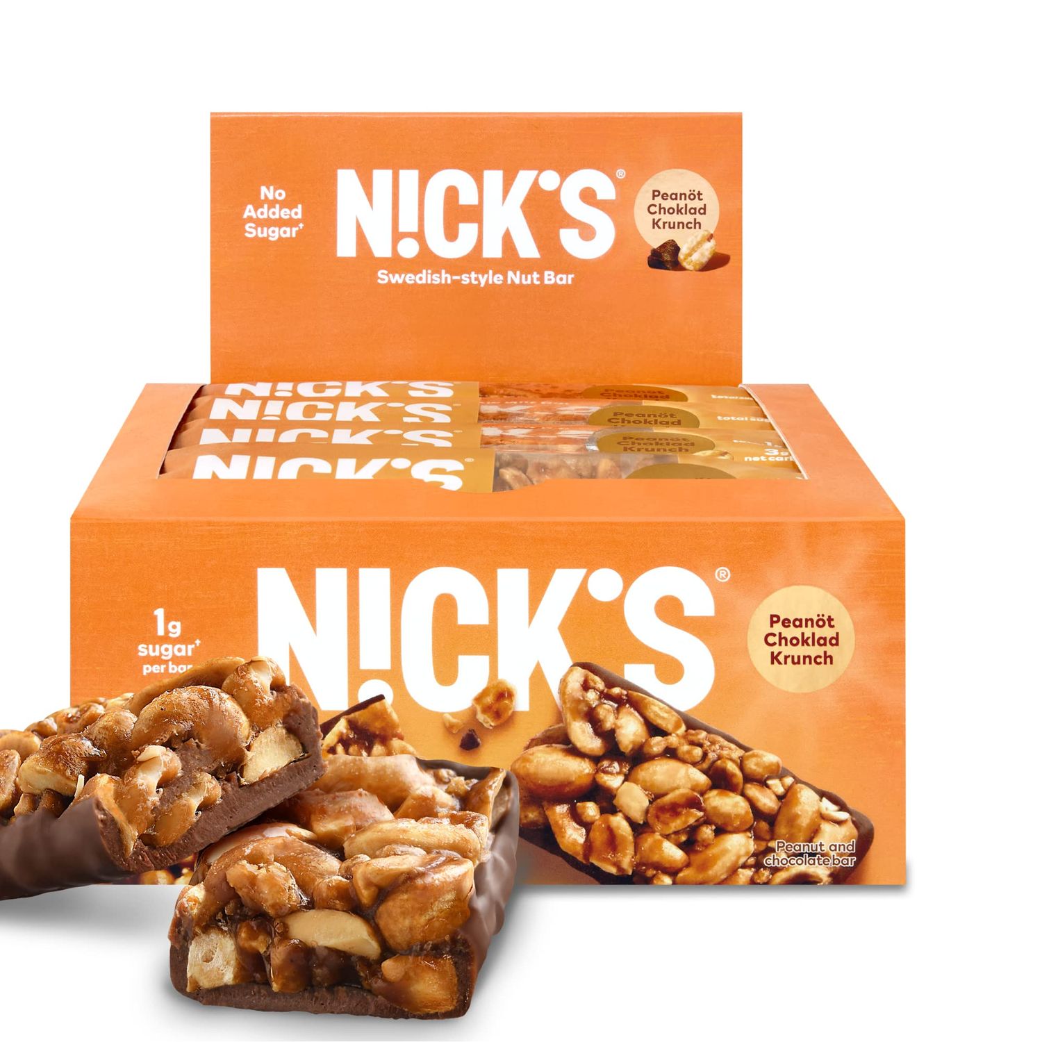 NICK&#39;S Peanut Chocolate Snack Bar, Keto Nut Snack for Sports, Hiking &amp; Outdoor Activities, 1G sugar, 3G net carbs, healthy snack, (pack of 12)