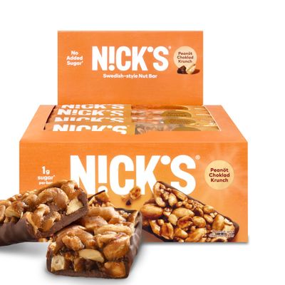 NICK&#39;S Peanut Chocolate Snack Bar, Keto Nut Snack for Sports, Hiking &amp; Outdoor Activities, 1G sugar, 3G net carbs, healthy snack, (pack of 12)