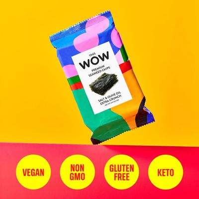 1945 WOW Premium Seaweed Chips, Salt & Olive Oil - 18 Count - Roasted Seaweed Snacks - Vegan, Gluten Free, Non GMO, Keto - Healthy Snack for Kids & Adults