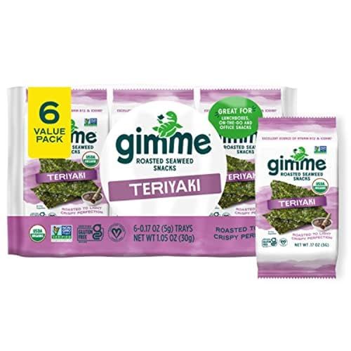 Gimme Seaweed - Teriyaki - 6 Count - Organic Roasted Seaweed SheetsKeto, Vegan, Gluten Free - Great Source of Iodine &amp; Omega 3s - Healthy On-The-Go Snack for Kids Adults