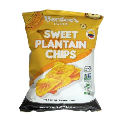 Berdez's Food Plantain Chips - Sweet Plantain Chips - Healthy Snacks - Gluten Free, NON-GMO &amp; No Added Sugar - Made from Quality Plantains &amp; RSPO Pal Oil - 24 Packs