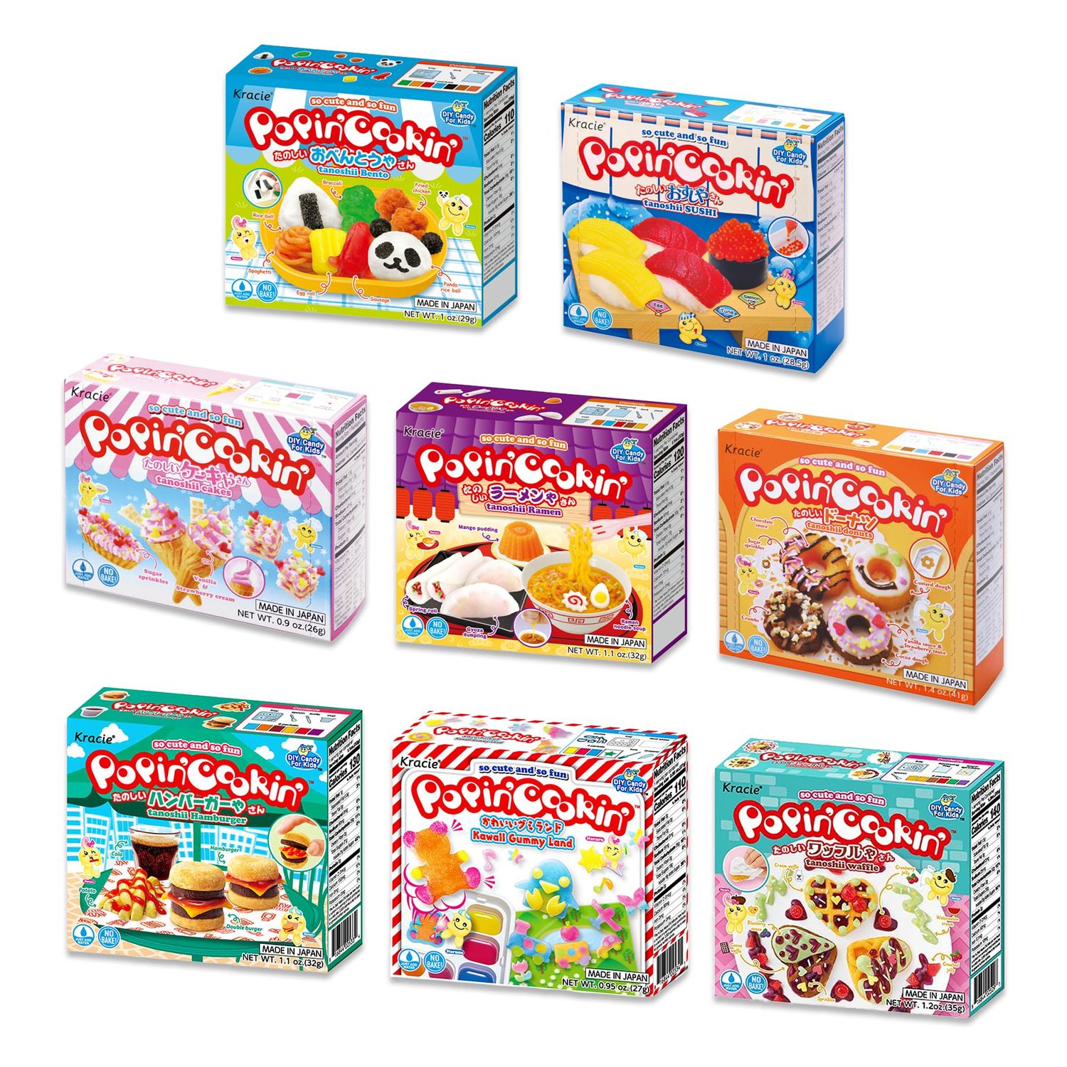 Popin Cookin Kits Variety 8 Pack. Poppin Cookin, Gummy Sushi Candy, Kracie, Gummy Candy Making Kit, Japanese Candy Kit, Mini Food Kit