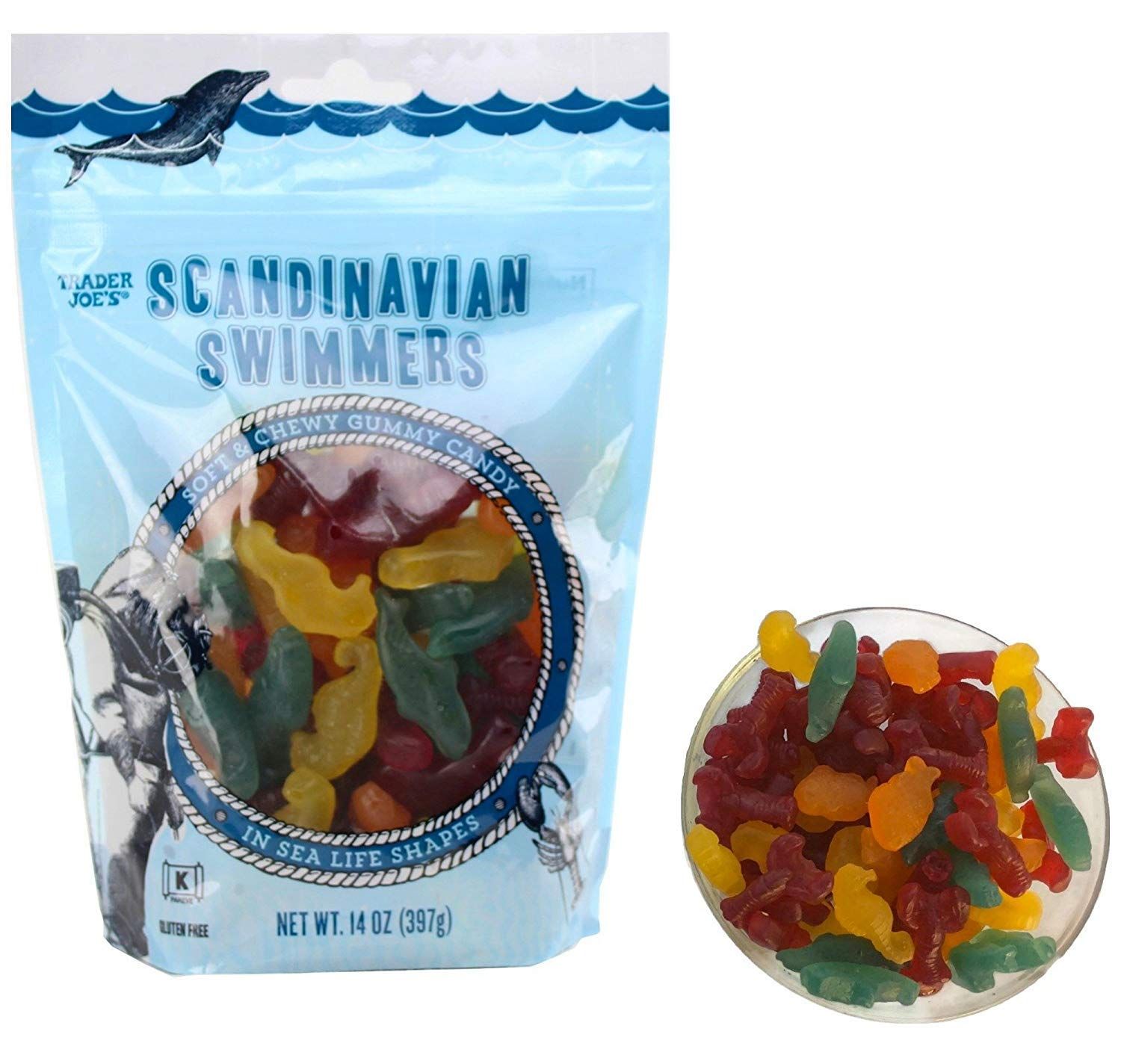 Trader Joe&#39;s Scandinavian Swimmers Gummy Candy Fish and Sea Life Shapes, 14 oz Gluten Free