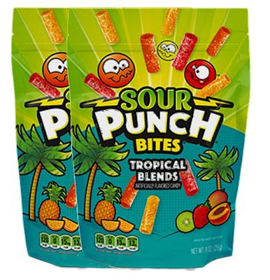 NEW Sour Punch Bites Featuring Tropical Blends, Raging Reds, assorted &amp; Strawberry Perfect Mouthwatering Snack For Movie Nights 9oz (Tropical Blend, 2)
