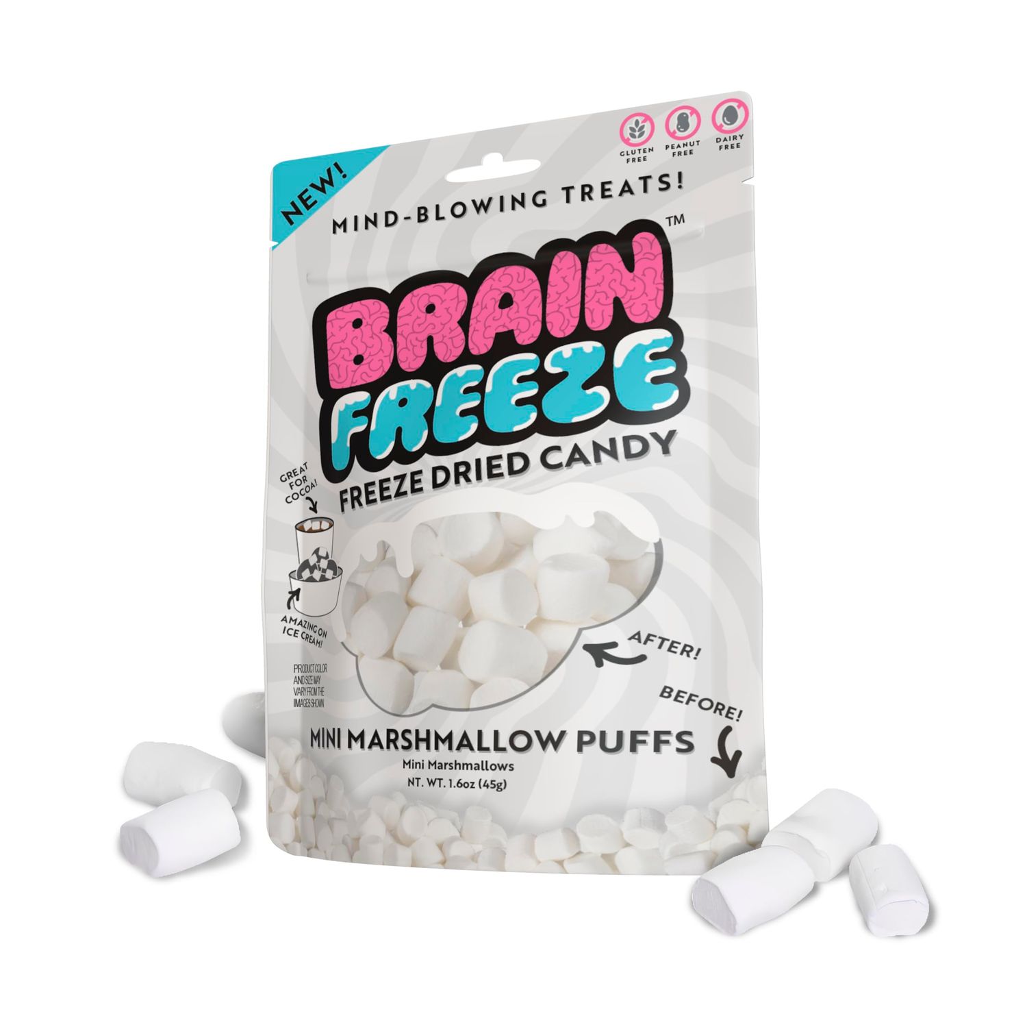 Brain Freeze Mini Marshmallow Puffs Freeze-Dried Candy - Irresistible Sweet Gourmet Snack