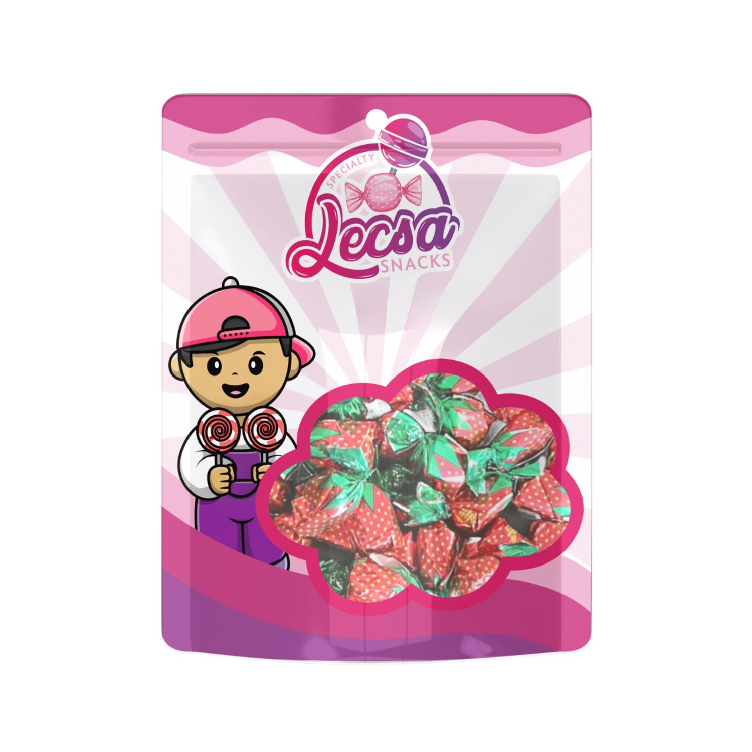 Strawberry Filled Hard Candy Bulk - Classic Candy - Individually Wrapped Old Fashioned Strawberry Bon Bon - Lecsa Specialty Snacks 140g 4.9oz (Strawberry Filled)