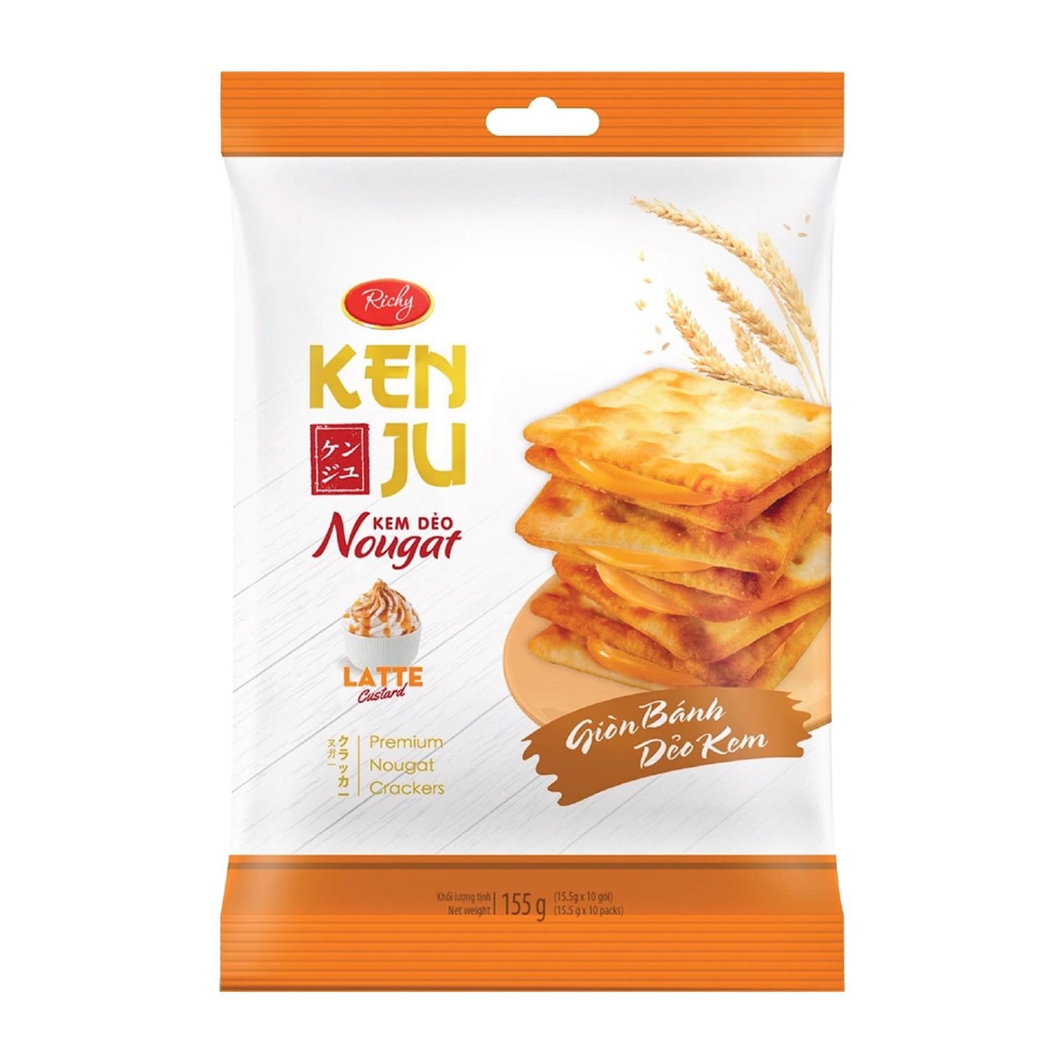Richy Kenju Cream Onion Biscuits Vegetable Biscuits Cream Latte Biscuits snack Vietnamese food Japanese spongy and crispy banh quy Richy bnh quy Vietnam (1 Pack, Kenju Cream Latte-155g)