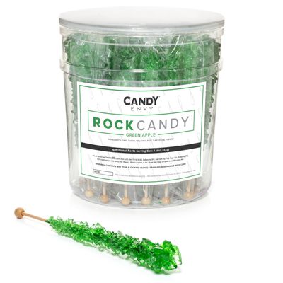 Candy Envy - Green Rock Candy Sugar Sticks - Green Apple Flavored - 36 Indiv. Wrapped