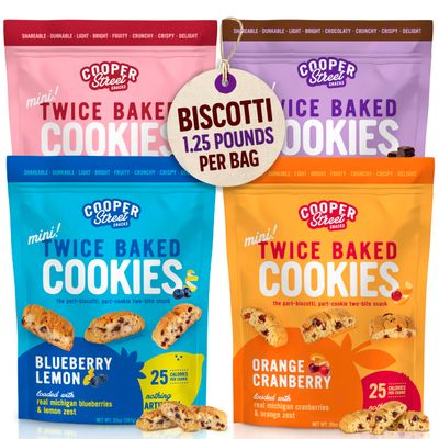 Cooper Street Twice Baked Biscotti Cookies Variety Pack - 1.25 Pounds Per Bag (4 Pack) - Gourmet Cookies Ideal With Coffee Or Tea | Peanut and Dairy Free Low Sodium Breakfast or On-The-Go Snack