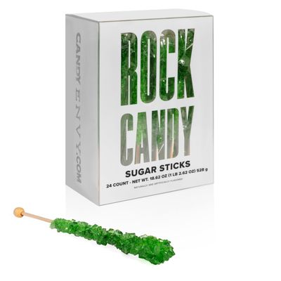 Candy Envy - Green Rock Candy Sugar Sticks - Green Apple Flavored - 24 Indiv. Wrapped