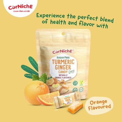 CORNICHE Turmeric Ginger Candy, Anti-Nausea and Digestion Aid, Individually Wrapped Healthy Candy 3.53 Oz Bag (Orange), Small