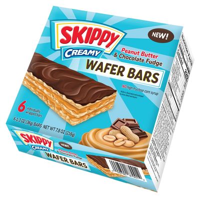 SKIPPY Creamy Peanut Butter And Chocolate Fudge Wafer Snack Bar, 1.3 Oz (36g)Bar 6 ct