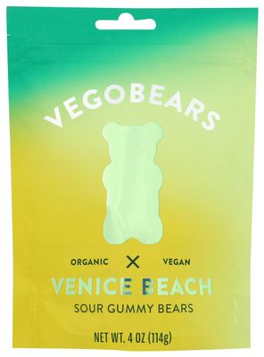 Vegobears Venice Beach Sour Gummy Bears, Lemon Apple &amp; Pineapple, Vegan, USDA Certified Organic, Non-GMO, 4 Oz (Pack of 10)