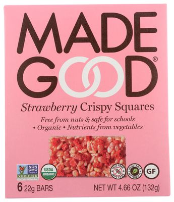 MadeGood Strawberry Rice Crispy Squares, USDA Certified Organic, Gluten Free &amp; Non-GMO, 4.68 Oz (Pack of 6), Natural
