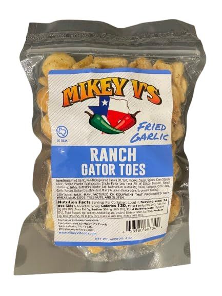 Mikey V&#39;s Ranch Gator Toes, Deep Fried Garlic Snacks, 4oz.