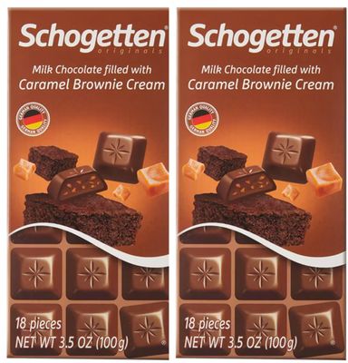 Caramel Brownie Cream Filled Schogetten German Milk Chocolate 3.5 oz Bars (2 Pack) Gift Giving Snack Treat