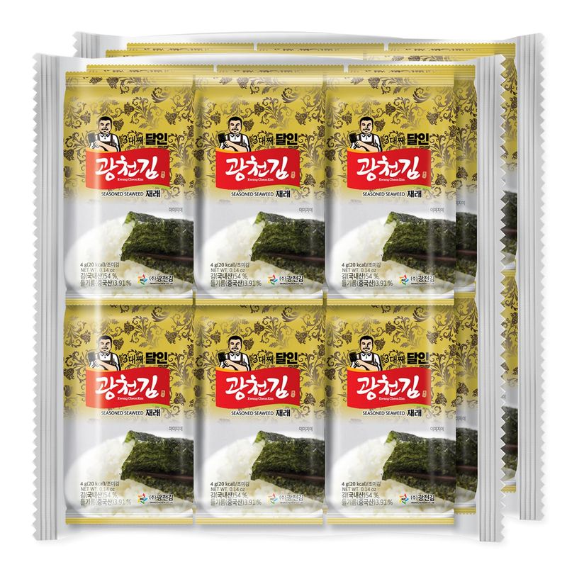 KIMNORI Kwangcheonkim Seasoned Seaweed Snacks - 24 Individual Packs Sheets Premium Natural Roasted Laver Nori 4g 0.14 Ounce