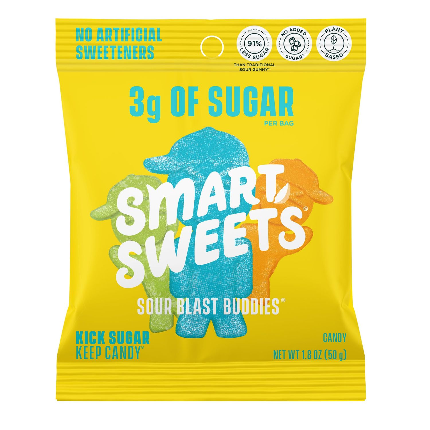 SmartSweets Sour Blast Buddies, Low Sugar Gummy Candy (3g), Low Calorie (130), Gluten-Free -1.8oz (Pack of 6) Packaging may vary