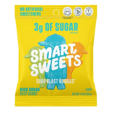 SmartSweets Sour Blast Buddies, Low Sugar Gummy Candy (3g), Low Calorie (130), Gluten-Free -1.8oz (Pack of 6) Packaging may vary