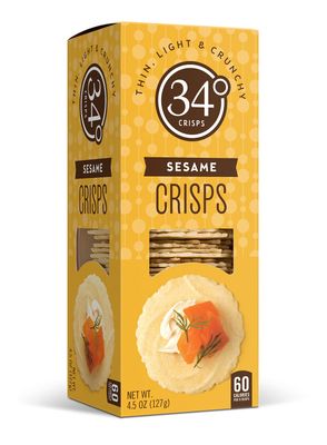 34 Degrees Sesame Crisps | Light &amp; Crunchy Thin Crackers for Charcuterie, Cheese Boards &amp; Entertaining, 6 Pack (4.5oz each)
