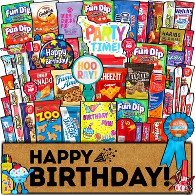 Birthday Care Package (50 Count) Snacks Food Cookies Bar Chips Party Variety Gift Box Pack Assortment Basket Bundle Mix Treat College Students Kids Teens