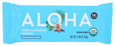 Aloha Organic Vanilla Almond Crunch Protein Bars, 14g Plant-Based Protein, USDA Certified Organic, Gluten Free &amp; Non-GMO, 1.9 Oz (Pack of 12)