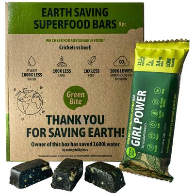Girl Power Protein Bars Low Calorie High Protein, Meal Replacement Bars for Best Figure, Vegan Protein Snacks, Iron-Rich Protein Bars, No Sugar, Chicory Spirulina Lemon Flavor, Pack of 8 - Green Bite