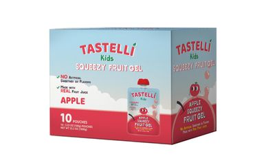 Tastelli Kids Squeezy Fruit Gel No Artificial Sweetener or Flavors, Made with REAL Fruit Juice, Fiber-Rich Prebiotic Gut Support, Vitamin C &amp; D, Vegan, Gluten Free (10 Count, Apple)