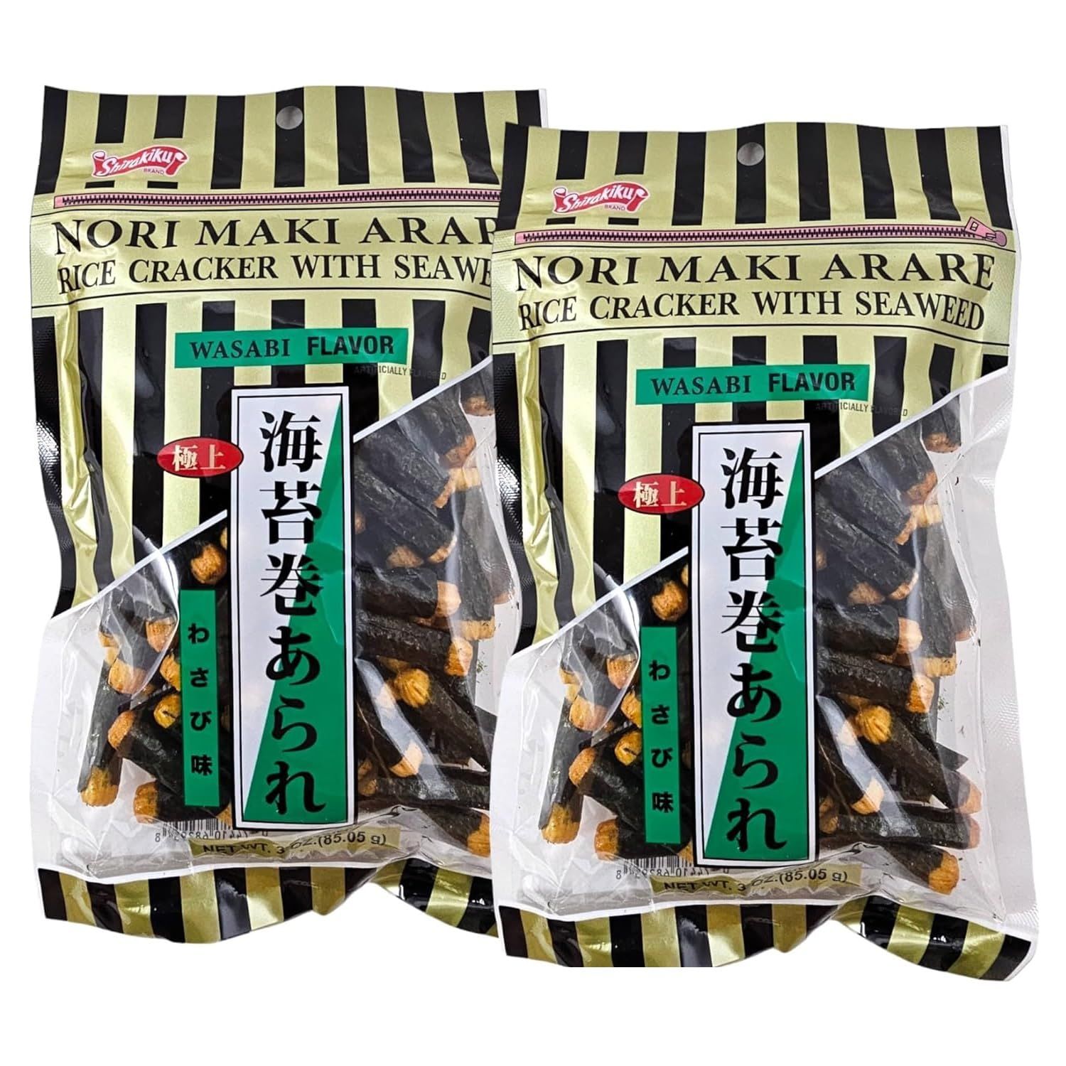 (Pack of 2) Nori Maki Arare Rice Crackers with Seaweed Wasabi Flavor, 3 oz Each