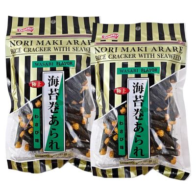 (Pack of 2) Nori Maki Arare Rice Crackers with Seaweed Wasabi Flavor, 3 oz Each