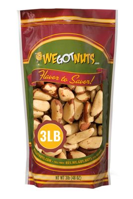 We Got Nuts, Roasted Salted Brazil Nuts, Whole, Shelled, 3 Lbs., Packed Fresh in a Resealable Bag, Gluten Free, Protein Rich, Vegan Friendly, Healthy Snack, With No Preservatives