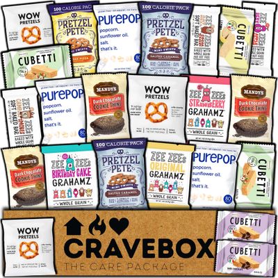 CRAVEBOX Gourmet Boutique Snack Box - Valentines Day Value Spring Finals Gift Variety Pack Care Package Basket Luxury Premium Decadent Birthday College Student Office School